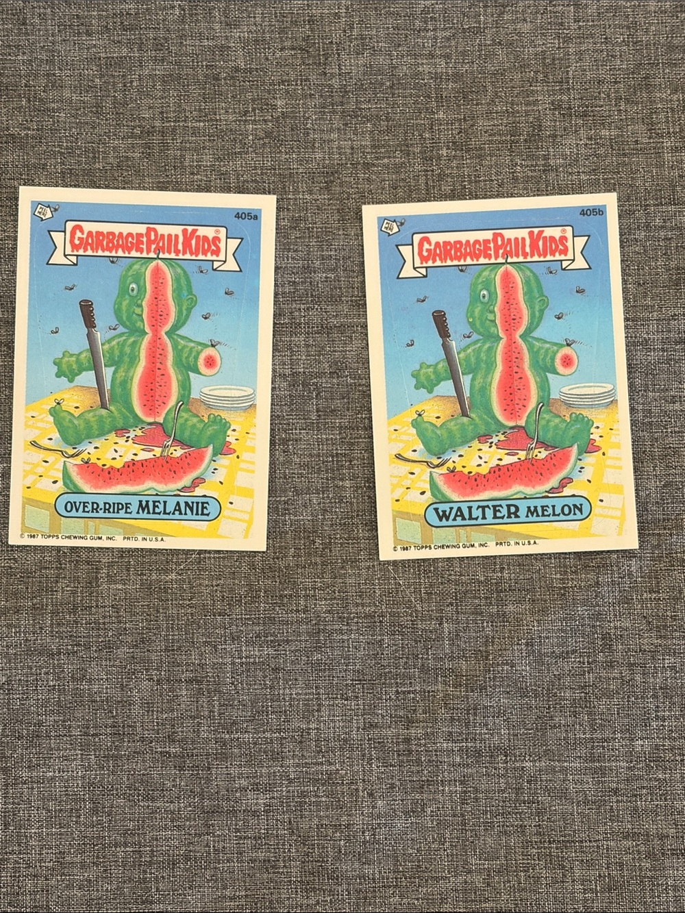 Garbage Pail Kids Over-Ripe Melanie & Walter Melon Cards. Series 10 twin pair.